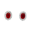 14K White Gold Oval Ruby and Diamond Halo Stud Earrings
