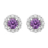 14K White Gold Pink Sapphires and Diamond Halo Stud Earrings