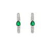 18K White Gold Diamonds and Bezel-Set Emerald Accent Elongated Hoop Earrings