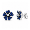 Leo Pizzo 18K White Gold Blue Sapphire and Diamond Flower Earrings