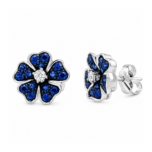Leo Pizzo 18K White Gold Blue Sapphire and Diamond Flower Earrings