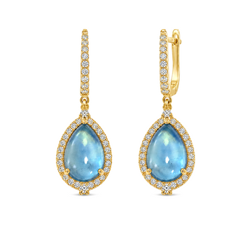 Rudolf Friedmann 14K Yellow Gold Tear-Drop Aquamarine with Diamond Halo Dangling Earrings