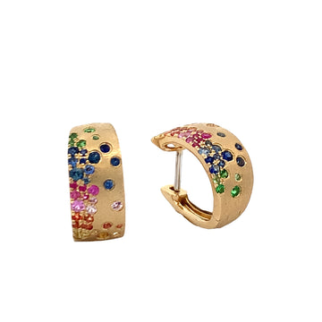 Dilamani 14K Yellow Gold Rainbow Sapphire Huggies Earrings