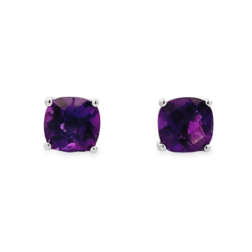 14K White Gold Amethyst Studs