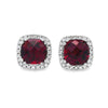 14K White Gold Cushion Garnet Diamond Halo Studs