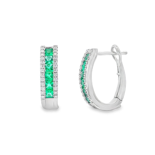 Simon G. Jewelry 18K White Gold Emerald & Diamond Hoops