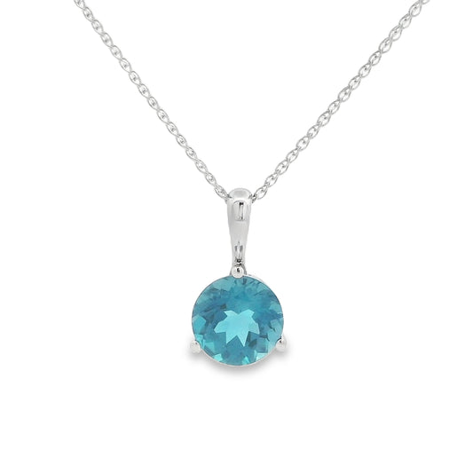 14K White Gold London Blue Topaz Solitaire Pendant