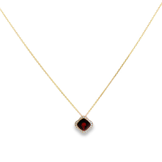 14K Yellow Gold Garnet and Diamond Halo Pendant