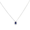 14K White Gold Oval Sapphire and Diamond Halo Pendant