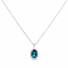 14K White Gold Oval London Blue Topaz with Diamond Halo Pendant and Chain