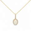 14K Yellow Gold Opal and Diamond Halo Pendant with Chain