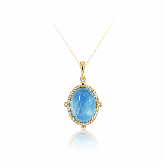 Rudolf Friedmann 14K Yellow Gold Oval Aquamarine and Diamond Halo Pendant