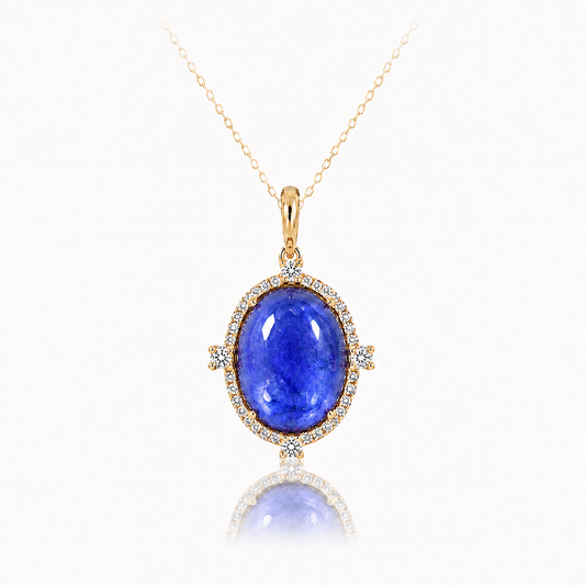 Rudolf Friedmann 14K Yellow Gold Tanzanite and Diamond Halo Oval Pendant