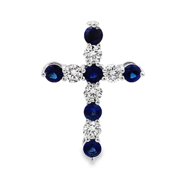 18K White Gold Sapphire and Diamond Cross Pendant