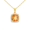 14K Yellow Gold Citrine Diamond Halo Pendant