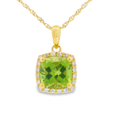 14K Yellow Gold Peridot Diamond Halo Pendant
