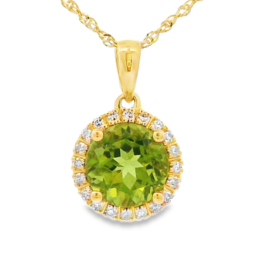 14K Yellow Gold Round Peridot & Diamond Halo Pendant