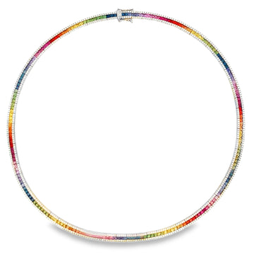 18K White Gold Fancy Sapphire and Diamond Necklace