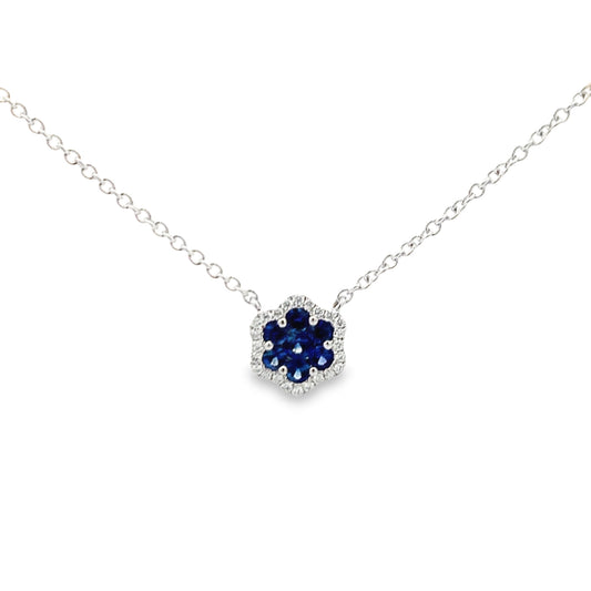 Damaso 18K White Gold Sapphire & Diamond Flower Necklace