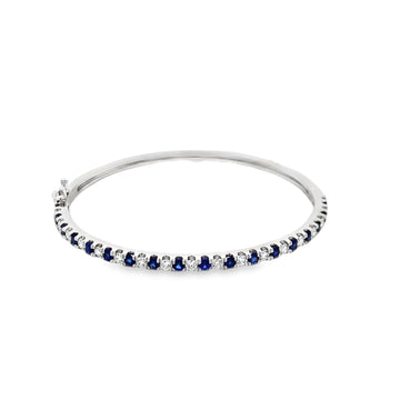 18K White Gold Alternating Sapphire and Diamond Bangle Bracelet