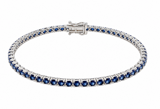 14K White Gold Blue Sapphires Tennis Bracelet