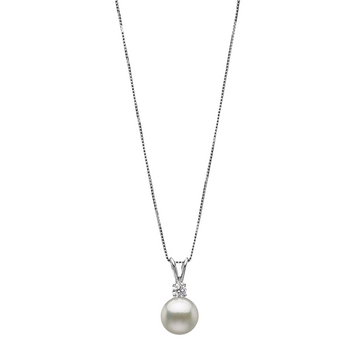 14K White Gold Diamond and Akoya White Pearl Bunny Ear Pendant with Chain