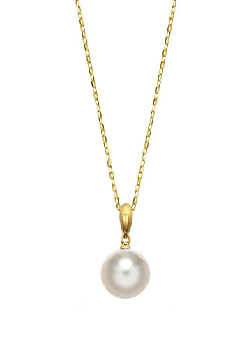 14K Yellow Gold White Akoya Pearl Pendant with Chain
