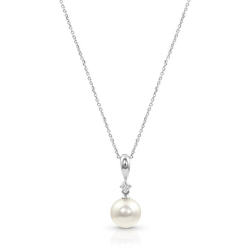 14K White Gold Diamond and Akoya White Pearl Pendant with Chain