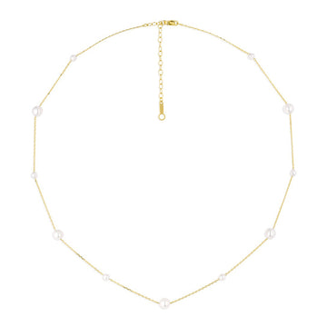 14K Yellow Gold Alternating Akoya Pearl & Chain Necklace