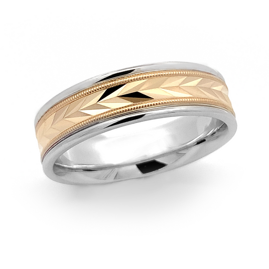 MALO 14K TwoTone Wheat Detail Wedding Band
