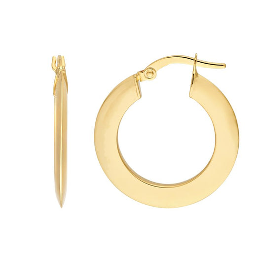 14K Yellow Gold Triangular Tube Round Hoop Earrings