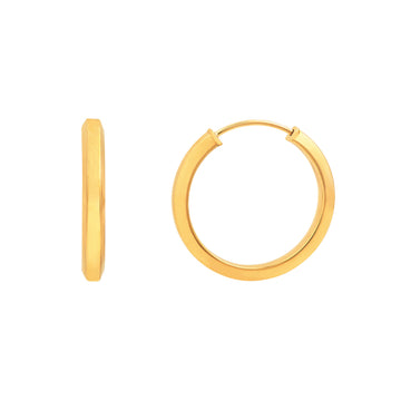 14K Yellow Gold 15mm Trapezoid Flex Round Hoop Earrings