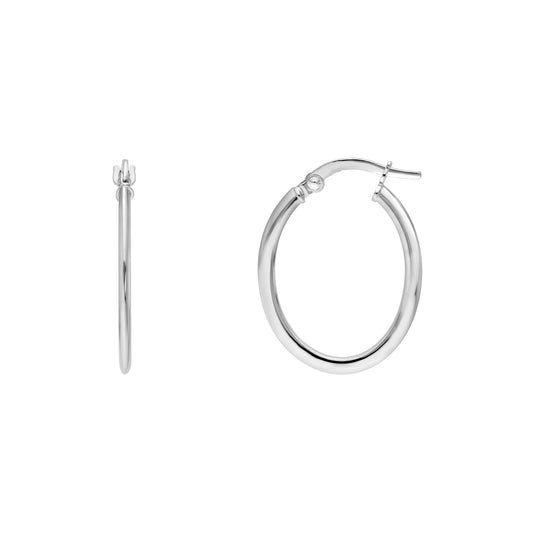 14K White Gold 20mm Knife Edge Oval Hoop Earrings