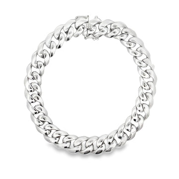 14K White Gold Curb Link Mens Bracelet