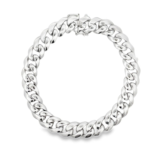 14K White Gold Curb Link Mens Bracelet