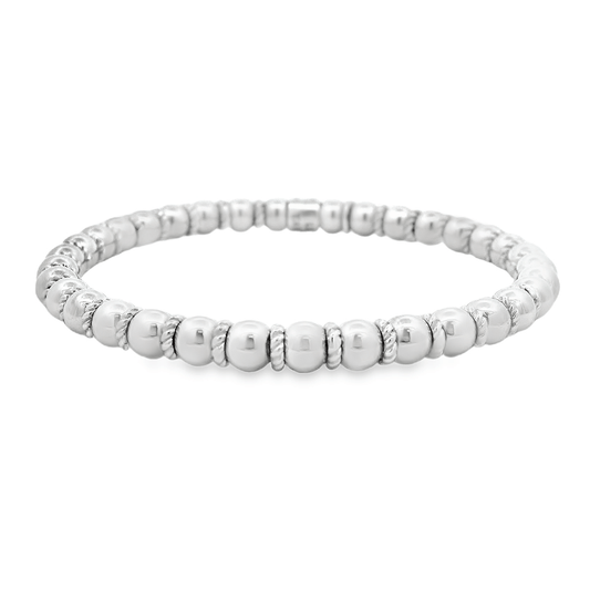 Luigi Tavanti 18K White Gold Bead & Rings Stretch Bracelet