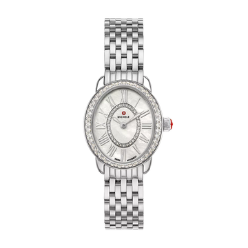 Michele Serein Oval Diamond Stainless Steel Watch