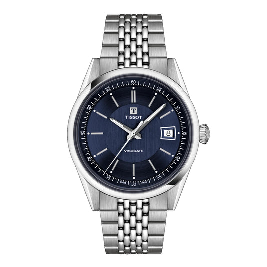 Tissot Visodate 39mm Stainless Steel Powermatic 80 Watch with Dark Blue Dial