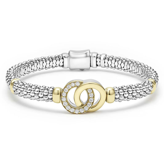 Lagos Sterling Silver & 18K Interlocking Diamond Caviar Bracelet