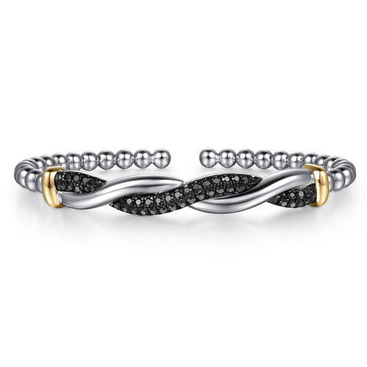 Gabriel & Co. Sterling Silver & 14K Bujukan Black Spinel Twisted Bangle