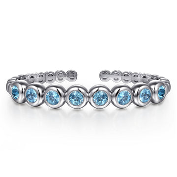 Gabriel & Co. Sterling Silver Bujukan & Blue Topaz Bezel Open Bangle