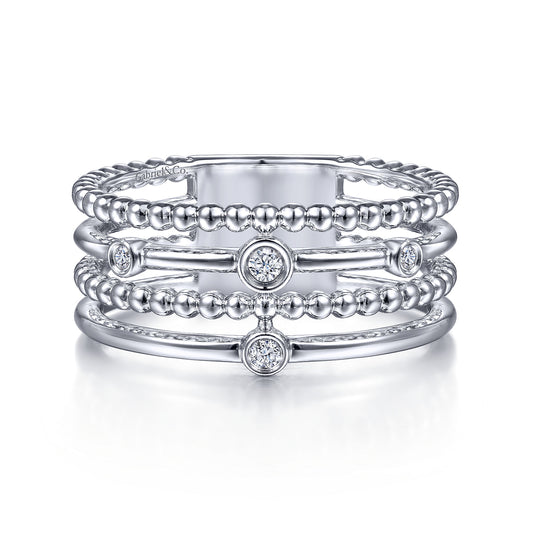 Gabriel & Co. Sterling Silver Bujukan Bezel Set Diamond Stackable Ring