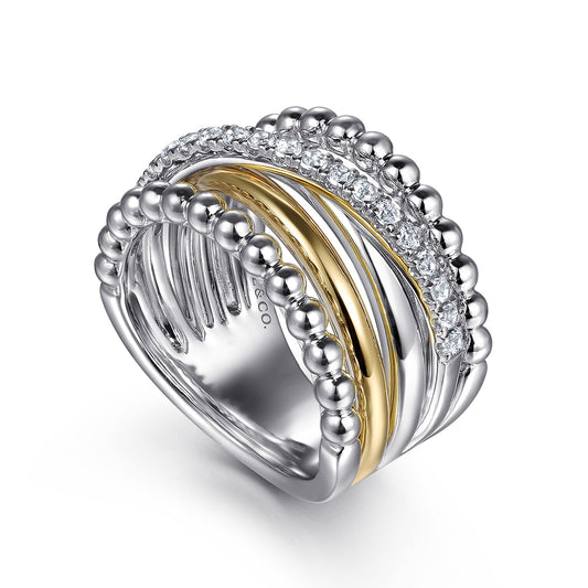 Gabriel & Co. Sterling Silver & 14K Bujukan Wide Criss-Cross Ring