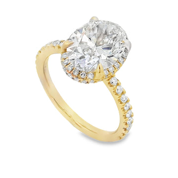 14K Yellow Gold 3-Carat Oval Lab Grown Diamond Pave Halo Engagement Ring