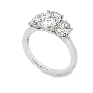 14K White Gold 3-Carat Oval Center Lab Grown Diamond 3-Stone Engagement Ring