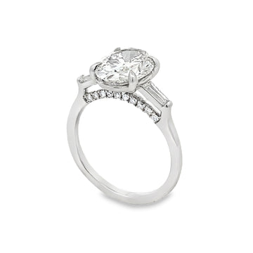 14K White Gold 3-Carat Oval Lab Grown Diamond Side Stones Engagement Ring