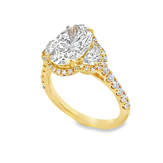 18K Yellow Gold 3-Carat Oval Lab Grown Diamond Pave Engagement Ring