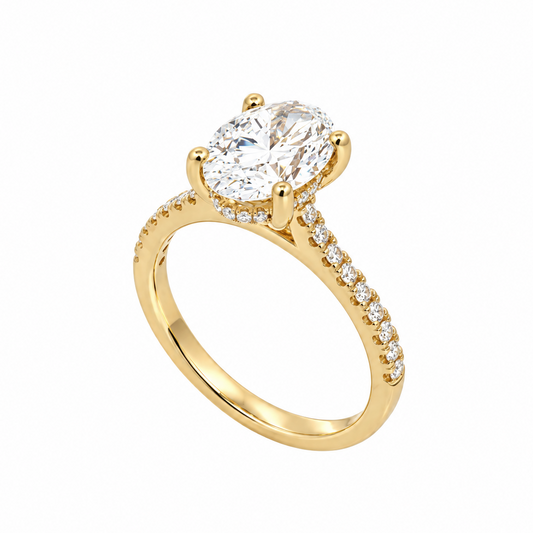 14K Yellow Gold 2-Carat Oval Lab Grown Diamond Hidden Halo Engagement Ring