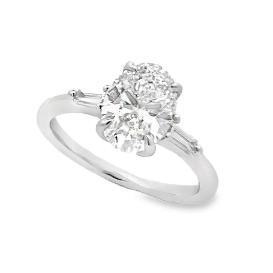 14K White Gold 2-Carat Oval Lab Grown Diamond 3-Stone Engagement Ring