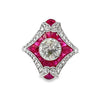 Estate Platinum Diamond and Ruby Ring